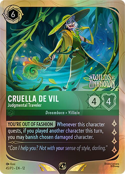 Cruella De Vil - Judgmental Traveler 45 card from Disney Lorcana Promo Cards