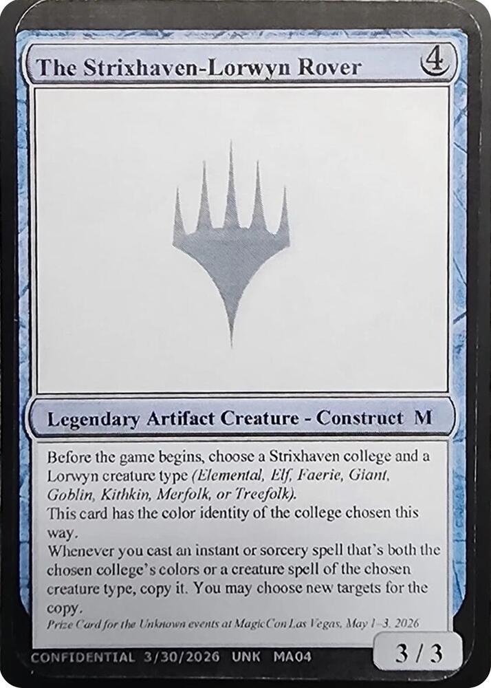 The Strixhaven-Lorwyn Rover card from Un-Known Event Playtest Cards