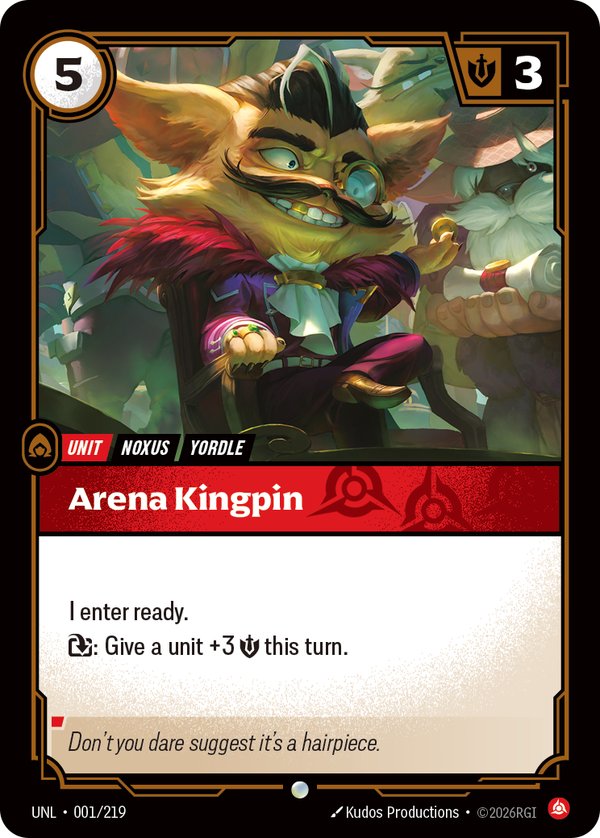 Arena Kingpin 001/219 card from Riftbound Organized Play Promotional Cards