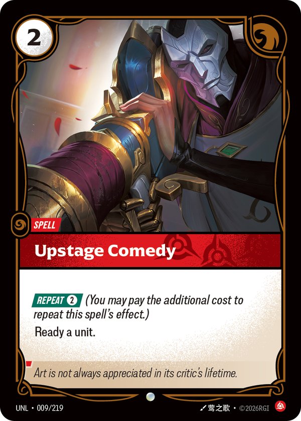 Upstage Comedy 009/219 card from Riftbound Organized Play Promotional Cards