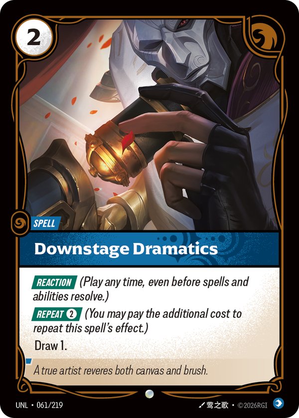 Downstage Dramatics 061/219 card from Riftbound Organized Play Promotional Cards