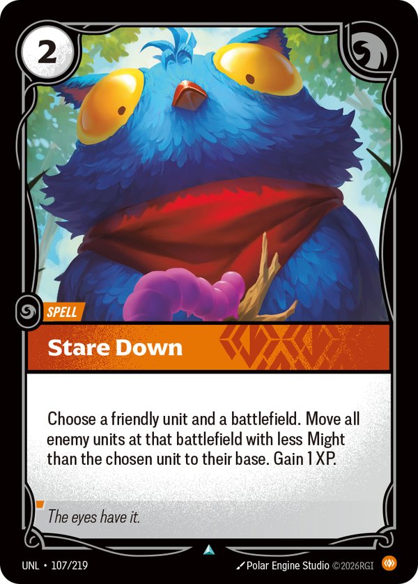 Stare Down 107/219 card from Riftbound Organized Play Promotional Cards