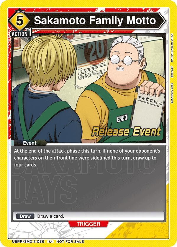 Sakamoto Family Motto UE19BT/SMD-1-036 card from UE19BT: SAKAMOTO DAYS Release Event Cards
