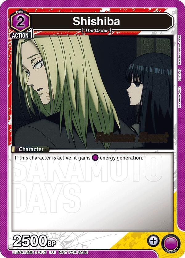Shishiba UE19BT/SMD-1-053 card from UE19BT: SAKAMOTO DAYS Release Event Cards