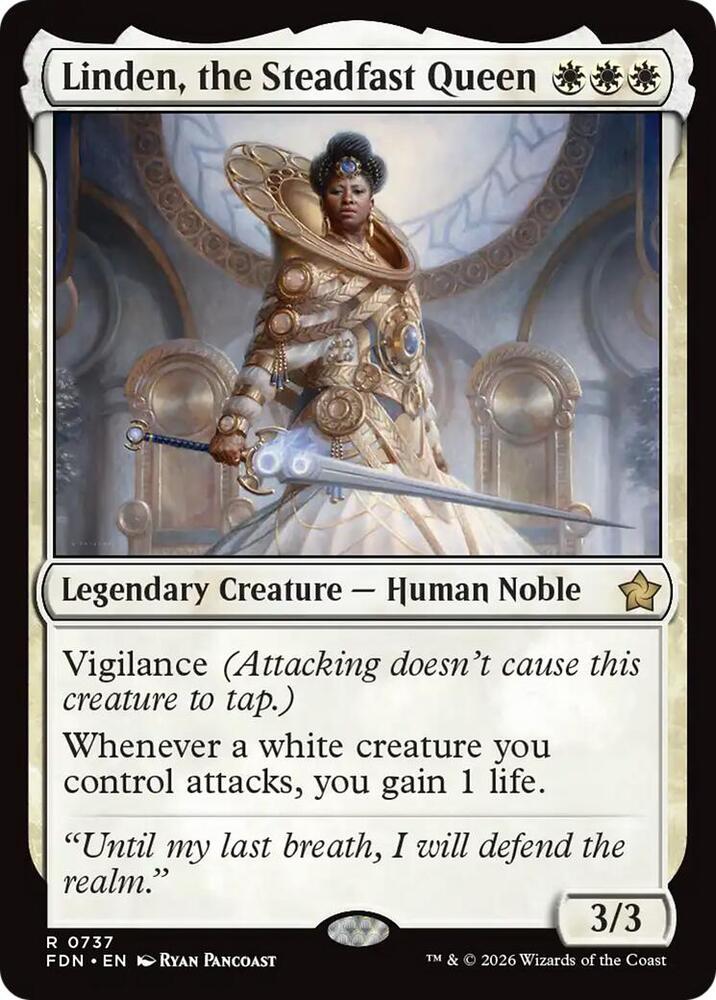 Linden, the Steadfast Queen 737 card from Foundations