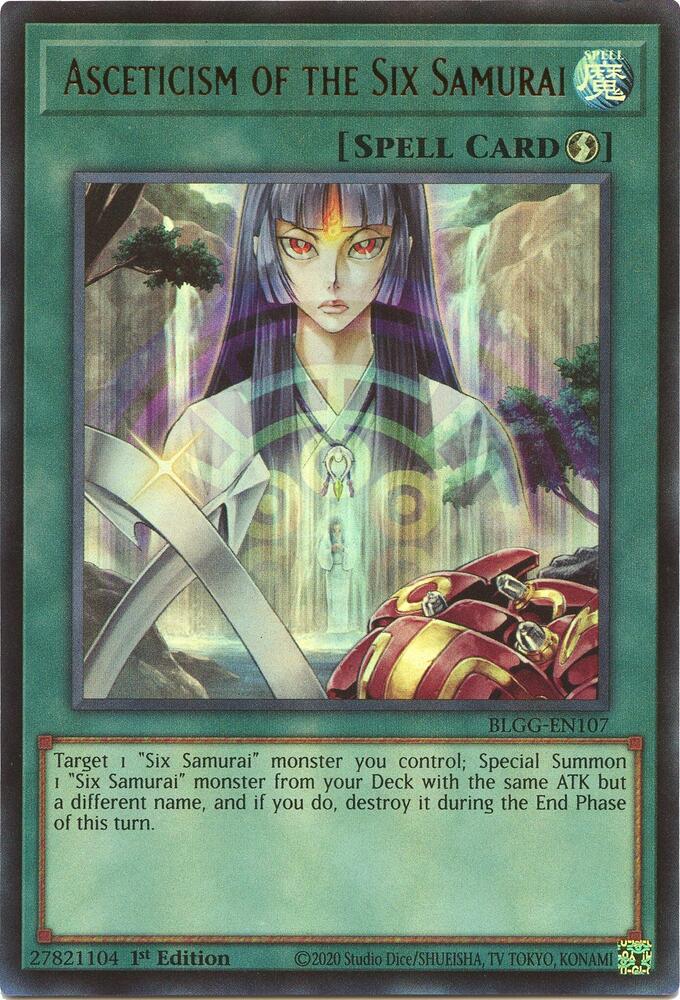 Asceticism of the Six Samurai BLGG-EN107 card from Battles of Legend: Glorious Gallery