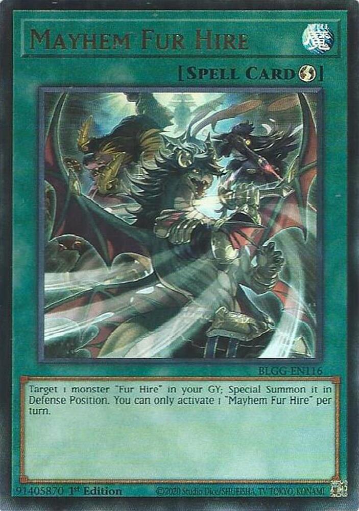 Mayhem Fur Hire BLGG-EN116 card from Battles of Legend: Glorious Gallery