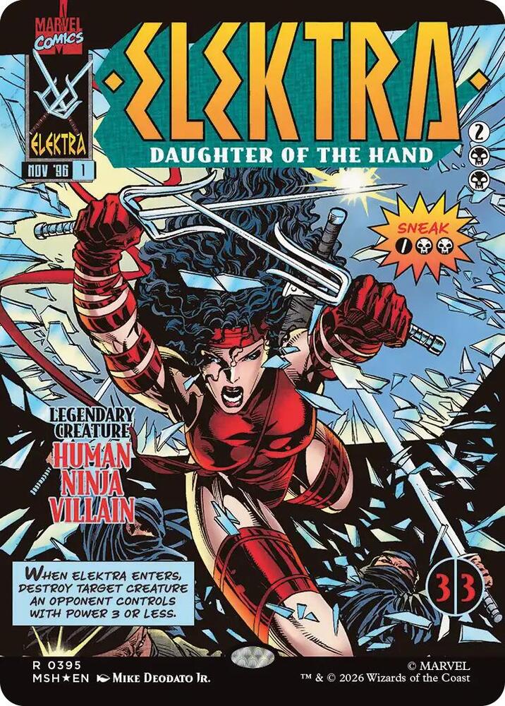 Elektra, Daughter of the Hand (Borderless) 395 card from Marvel Super Heroes
