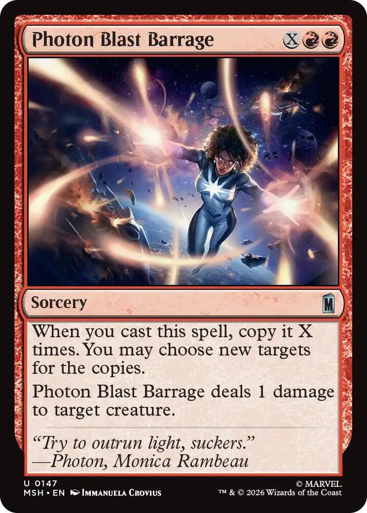 Photon Blast Barrage 147 card from Marvel Super Heroes