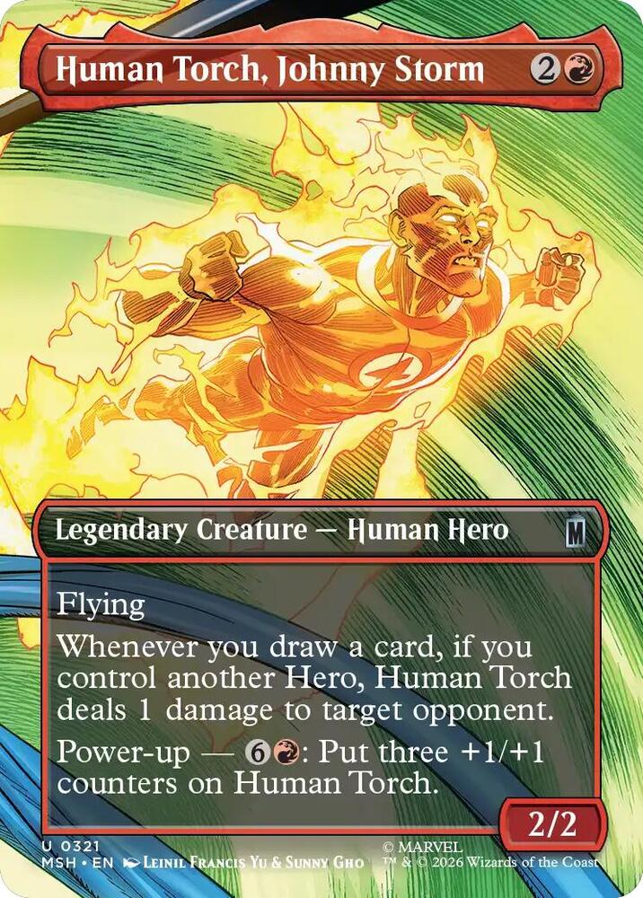 Human Torch, Johnny Storm (Borderless) 321 card from Marvel Super Heroes