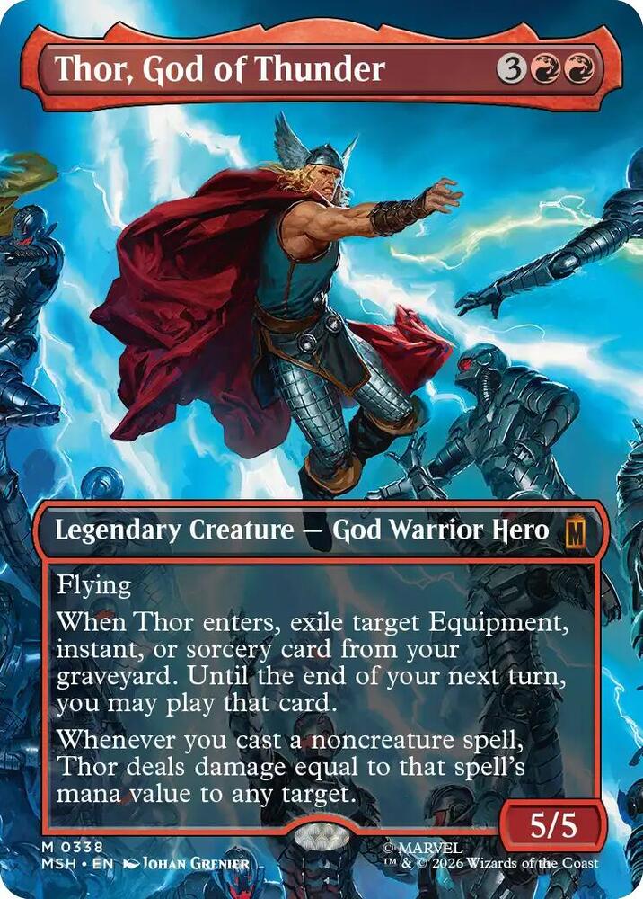 Thor, God of Thunder (Borderless) 338 card from Marvel Super Heroes