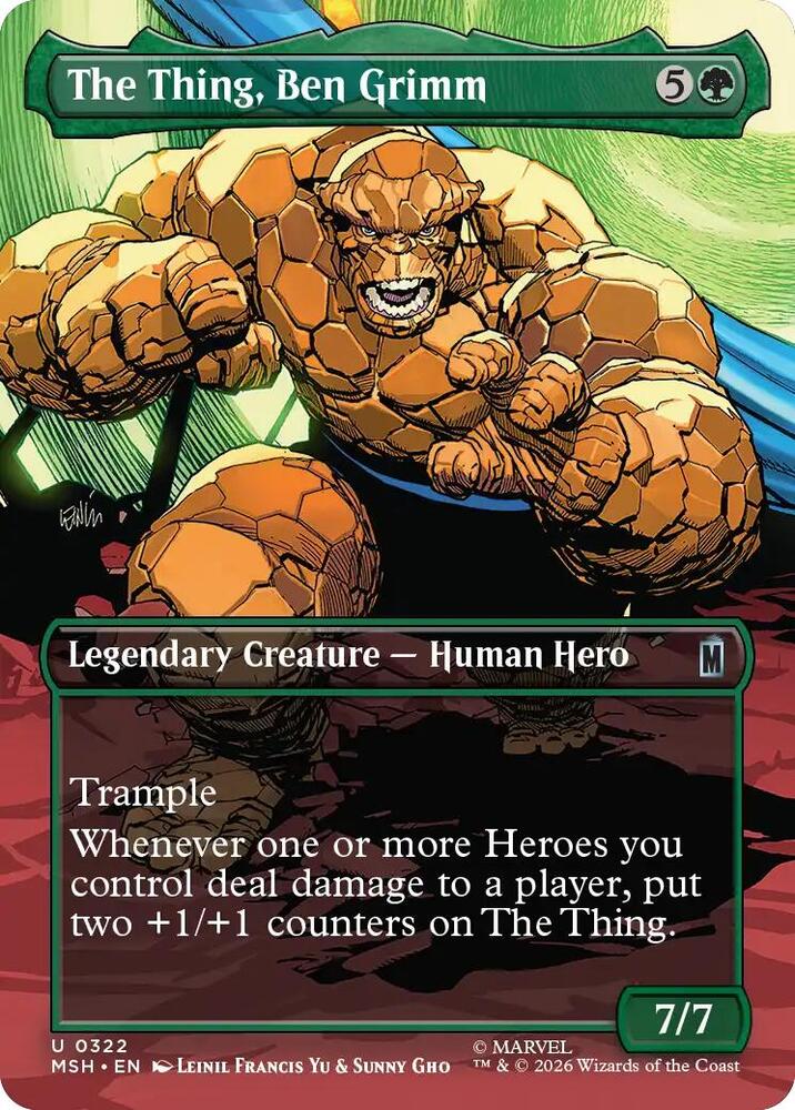 The Thing, Ben Grimm (Borderless) 322 card from Marvel Super Heroes