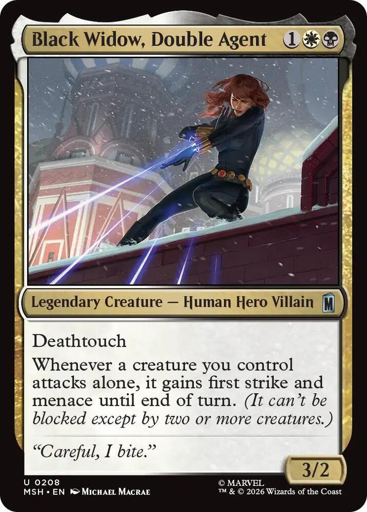 Black Widow, Double Agent 208 card from Marvel Super Heroes