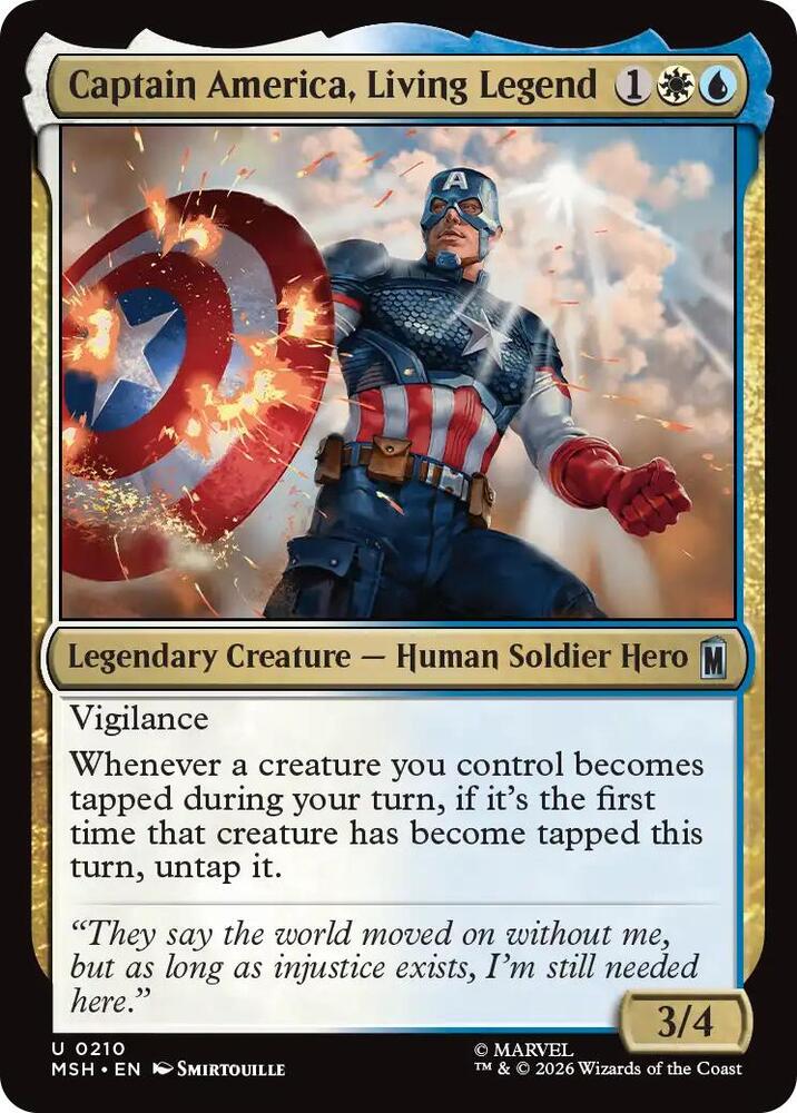 Captain America, Living Legend 210 card from Marvel Super Heroes