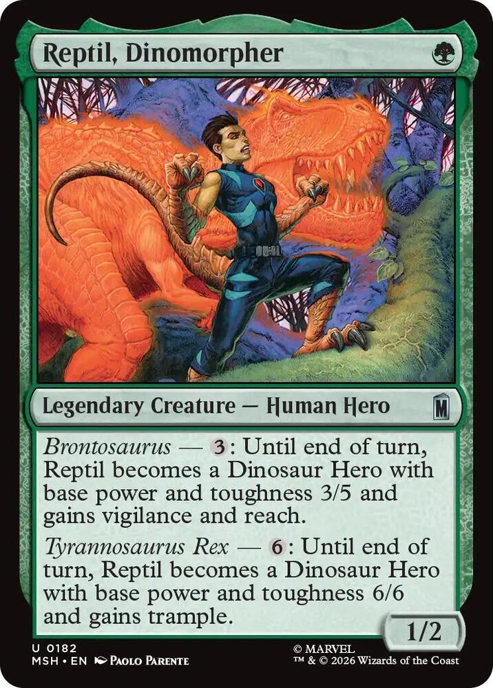 Reptil, Dinomorpher 182 card from Marvel Super Heroes
