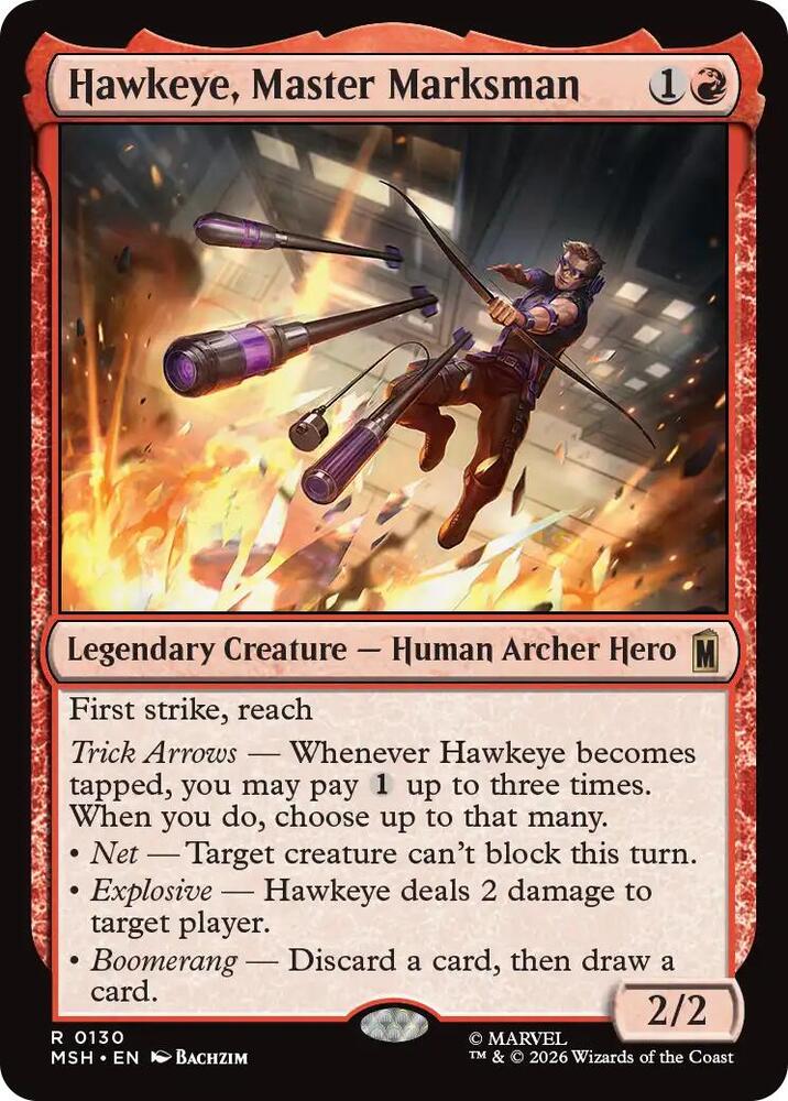 Hawkeye, Master Marksman 130 card from Marvel Super Heroes