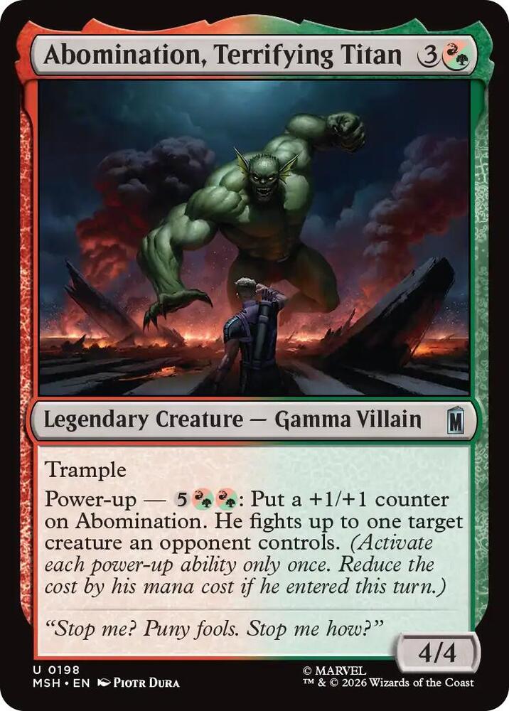 Abomination, Terrifying Titan 198 card from Marvel Super Heroes