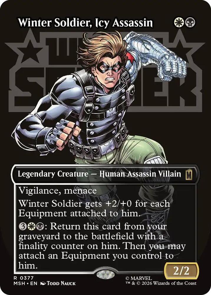 Winter Soldier, Icy Assassin (Borderless) 377 card from Marvel Super Heroes