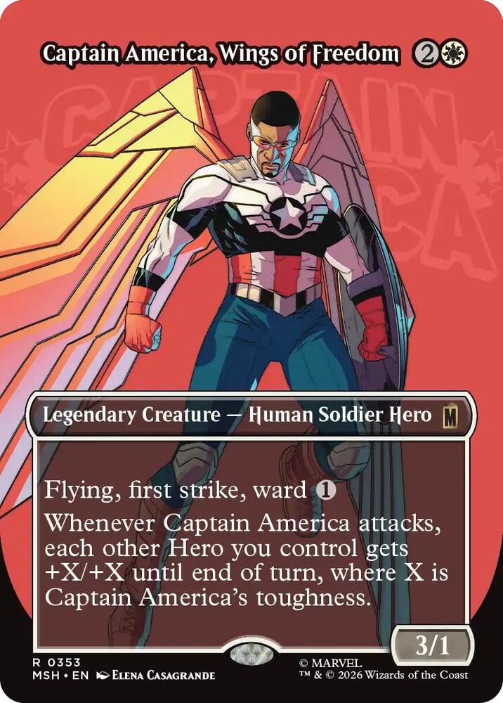 Captain America, Wings of Freedom (Borderless) 353 card from Marvel Super Heroes