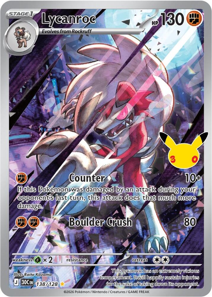 Lycanroc 138/128 card from ME: 30th Celebration