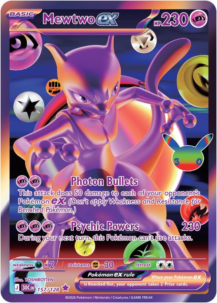 Mewtwo ex 157/128 card from ME: 30th Celebration