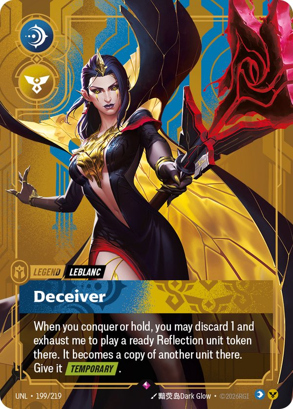 LeBlanc - Deceiver (Metal) (Prize Wall) 199/219 card from Riftbound Organized Play Promotional Cards