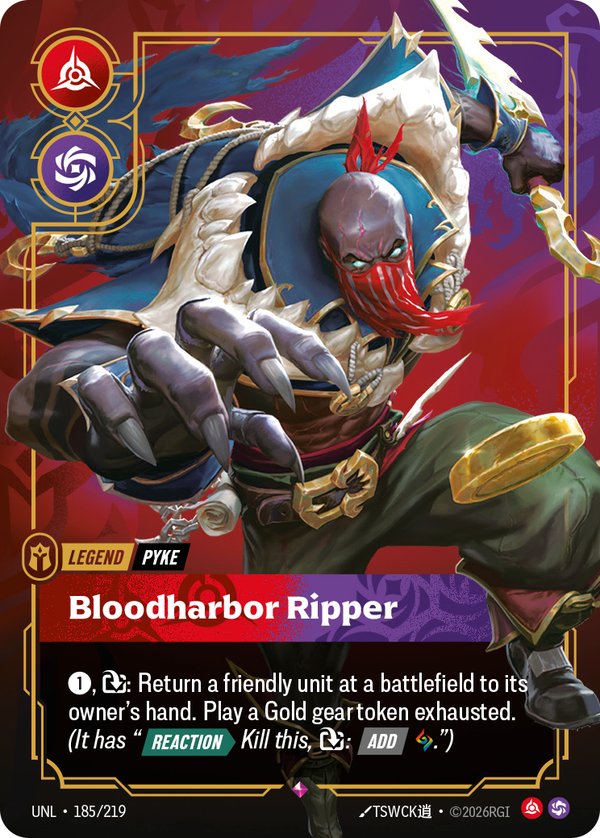 Pyke - Bloodharbor Ripper (Metal) (Prize Wall) 185/219 card from Riftbound Organized Play Promotional Cards