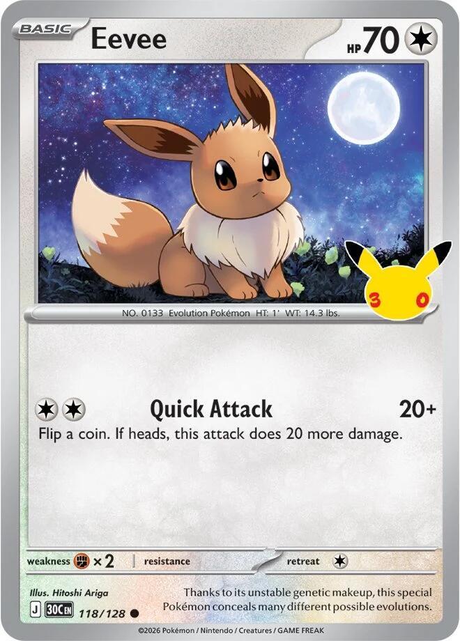 Eevee 118/128 card from ME: 30th Celebration