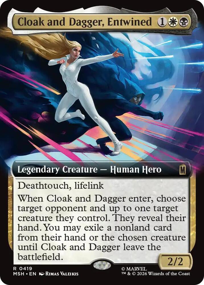 Cloak and Dagger, Entwined (Extended Art) 419 card from Marvel Super Heroes