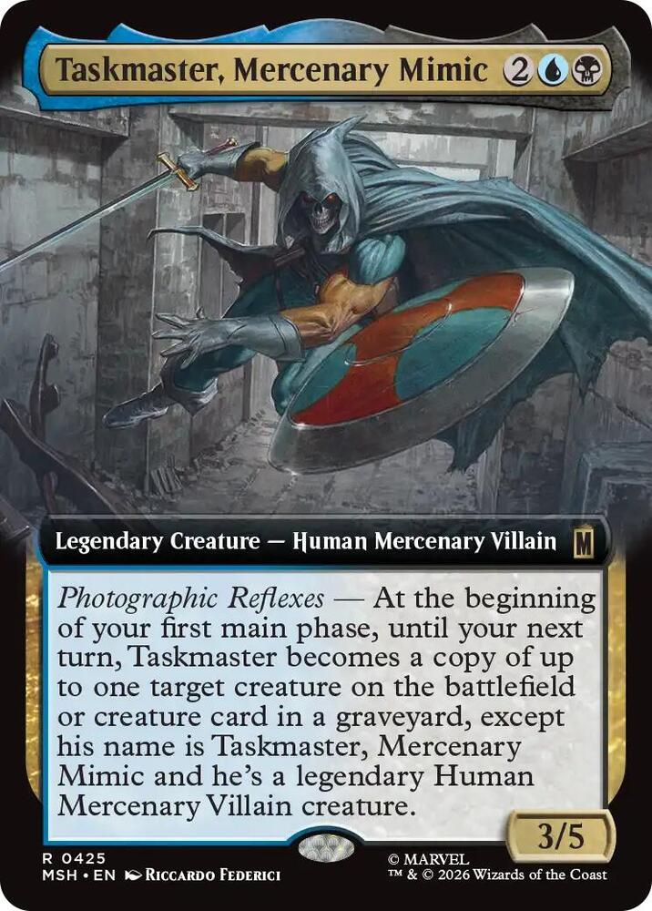 Taskmaster, Mercenary Mimic (Extended Art) 425 card from Marvel Super Heroes