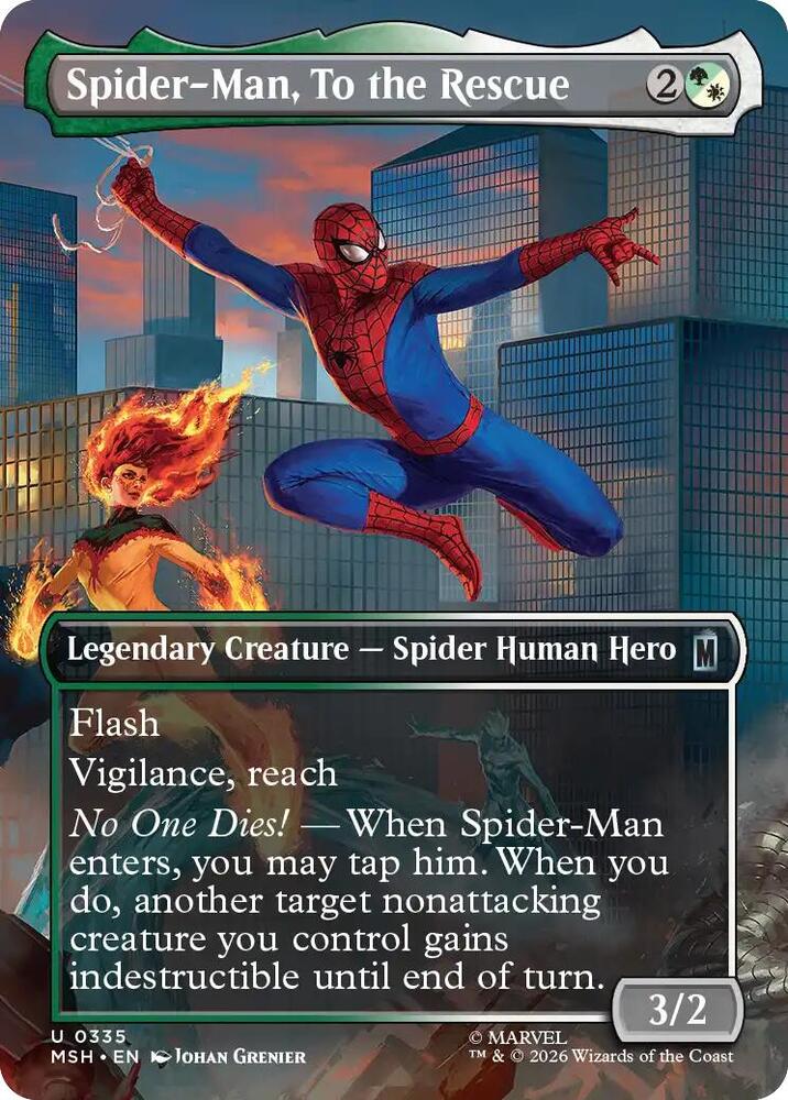 Spider-Man, To the Rescue (Borderless) 335 card from Marvel Super Heroes