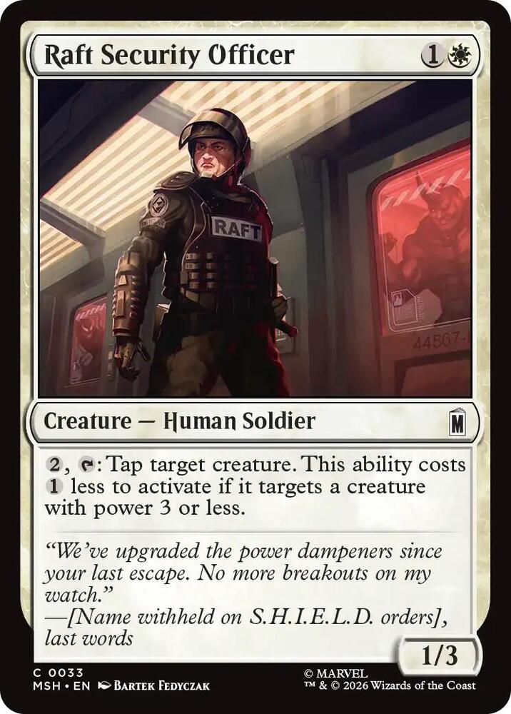 Raft Security Officer 33 card from Marvel Super Heroes