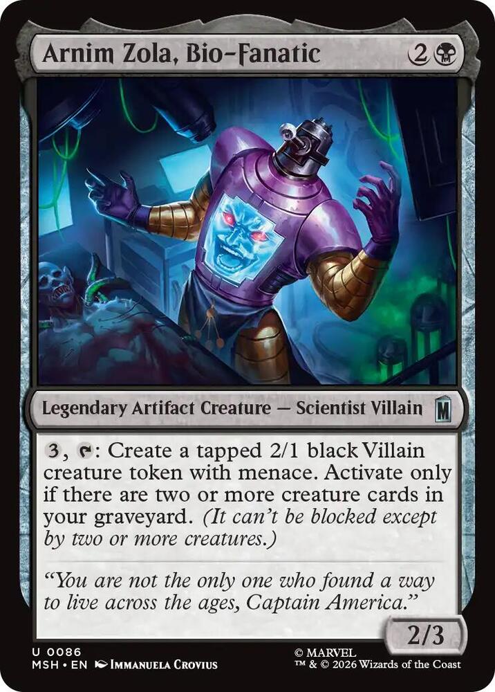 Arnim Zola, Bio-Fanatic 86 card from Marvel Super Heroes