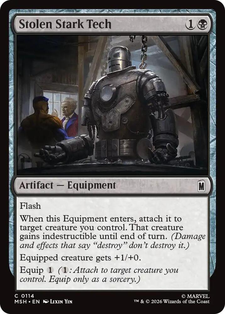 Stolen Stark Tech 114 card from Marvel Super Heroes