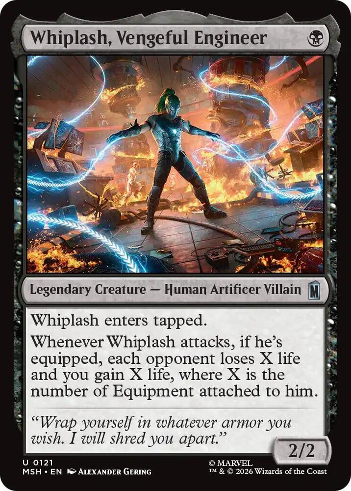 Whiplash, Vengeful Engineer 121 card from Marvel Super Heroes