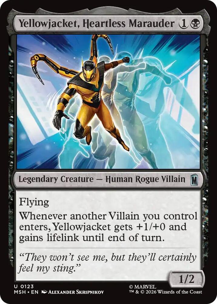 Yellowjacket, Heartless Marauder 123 card from Marvel Super Heroes
