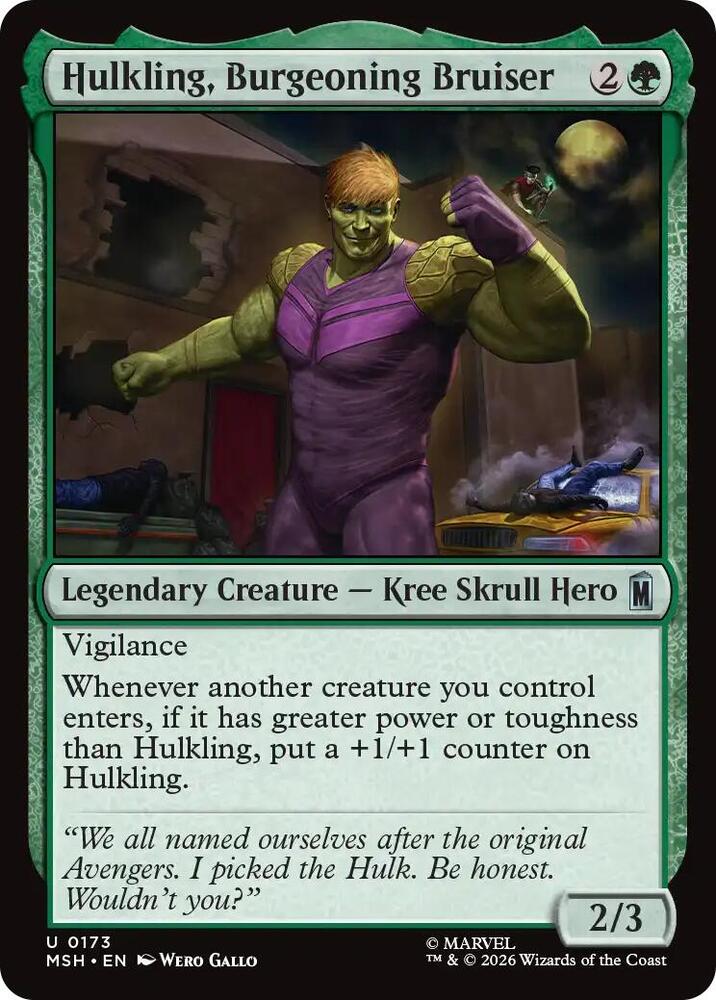 Hulkling, Burgeoning Bruiser 173 card from Marvel Super Heroes