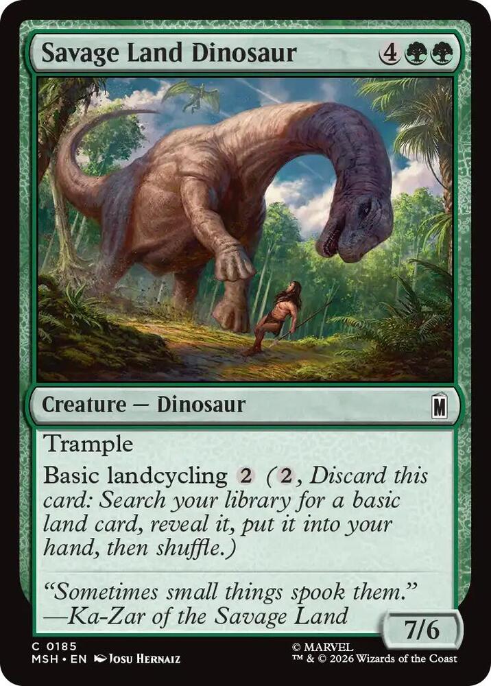 Savage Land Dinosaur 185 card from Marvel Super Heroes