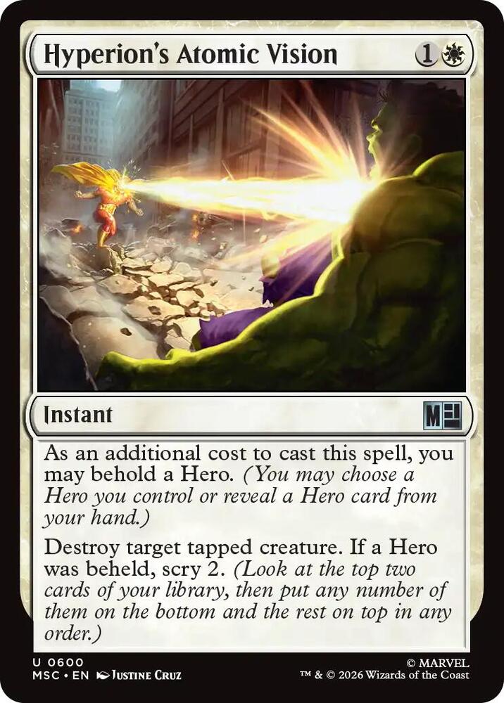 Hyperion's Atomic Vision 600 card from Commander: Marvel Super Heroes