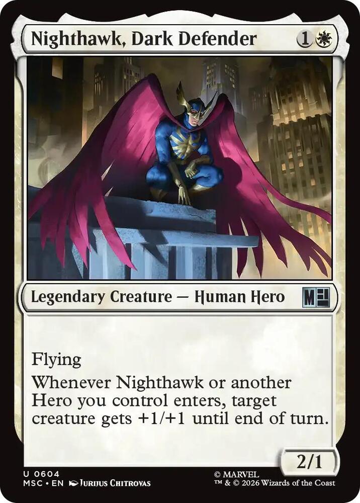 Nighthawk, Dark Defender 604 card from Commander: Marvel Super Heroes
