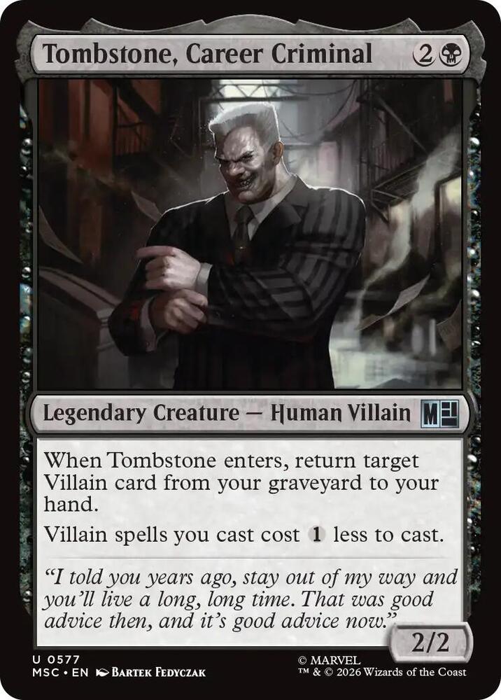 Tombstone, Career Criminal 577 card from Commander: Marvel Super Heroes