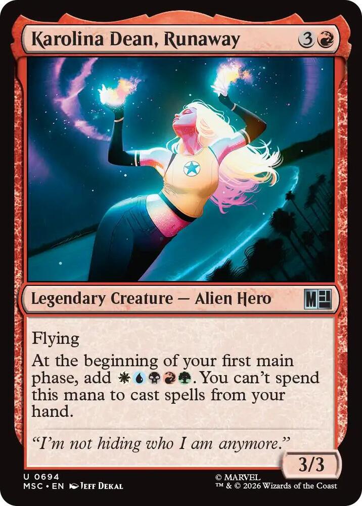 Karolina Dean, Runaway 694 card from Commander: Marvel Super Heroes