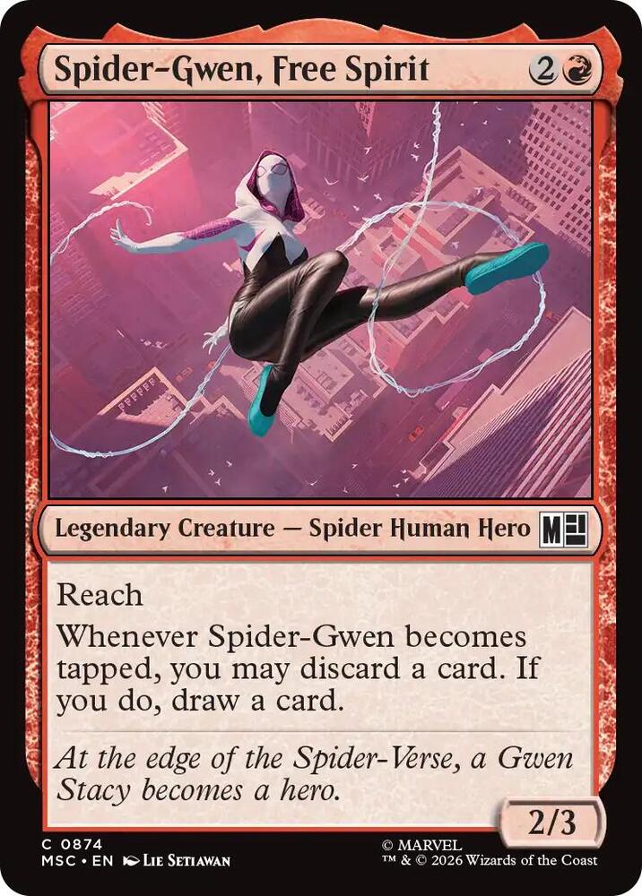 Spider-Gwen, Free Spirit 874 card from Commander: Marvel Super Heroes