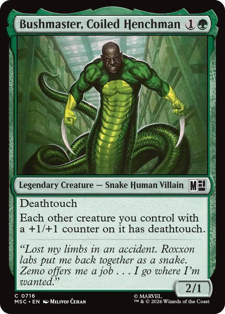 Bushmaster, Coiled Henchman 716 card from Commander: Marvel Super Heroes