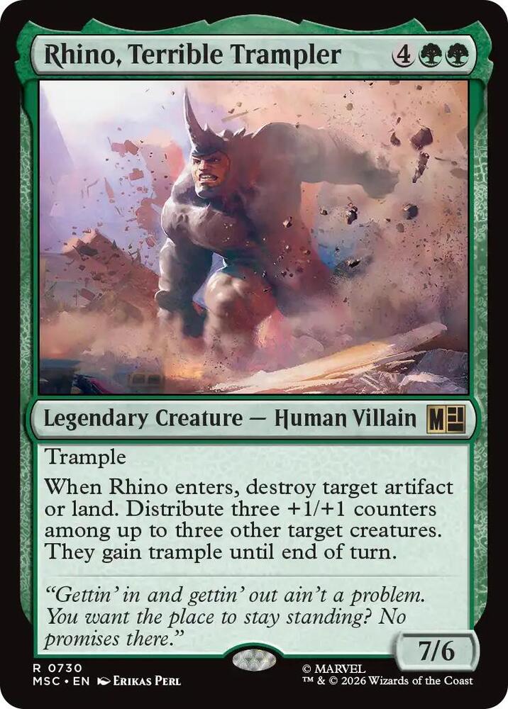 Rhino, Terrible Trampler 730 card from Commander: Marvel Super Heroes