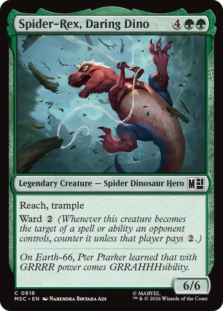 Spider-Rex, Daring Dino 818 card from Commander: Marvel Super Heroes