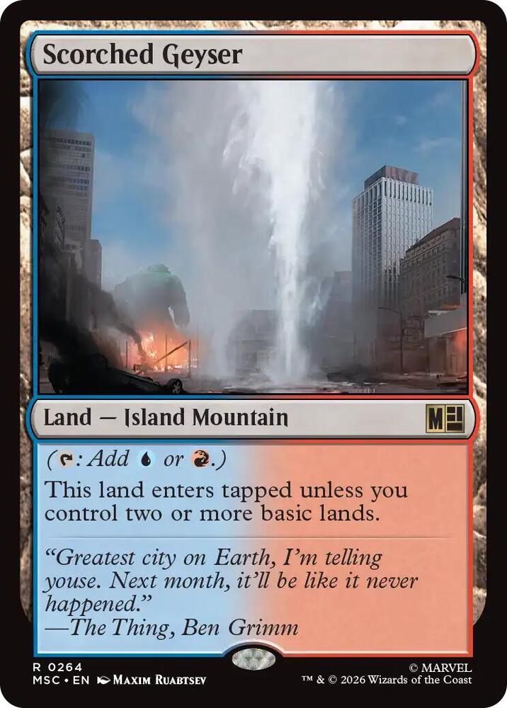 Scorched Geyser 264 card from Commander: Marvel Super Heroes