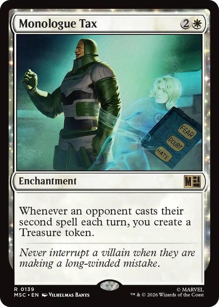 Monologue Tax (Surge Foil) 139 card from Commander: Marvel Super Heroes