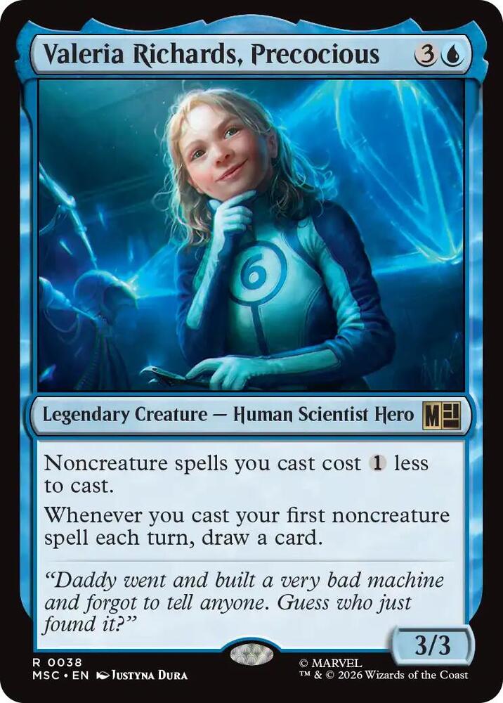 Valeria Richards, Precocious (Surge Foil) 38 card from Commander: Marvel Super Heroes