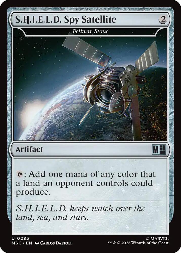 S.H.I.E.L.D. Spy Satellite - Fellwar Stone (Surge Foil) 285 card from Commander: Marvel Super Heroes